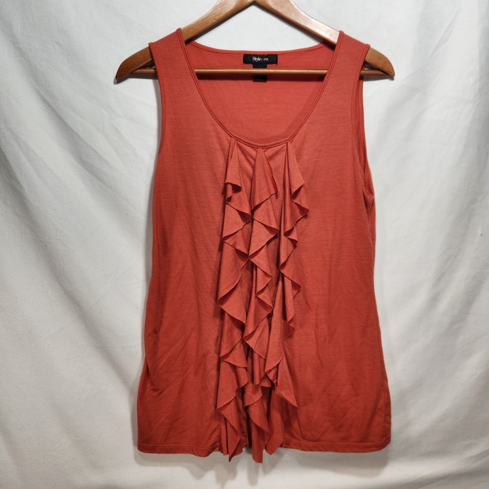 Style & Co Womens Sleeveless Ruffle Tank Top Size Medium Orange
